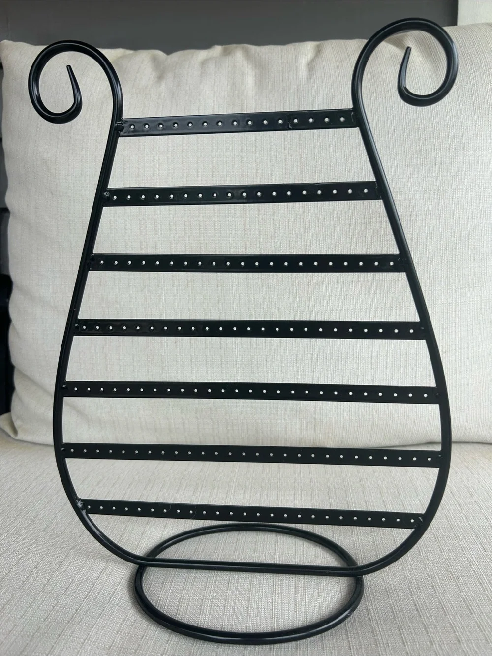 Black Metal Jewelry/Earring Organizer with Scroll Top
